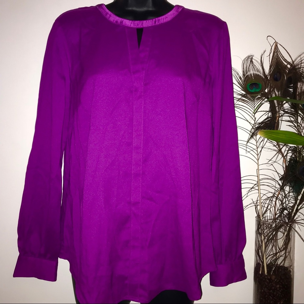 Ann Taylor Magenta Polyester Long Sleeve Top